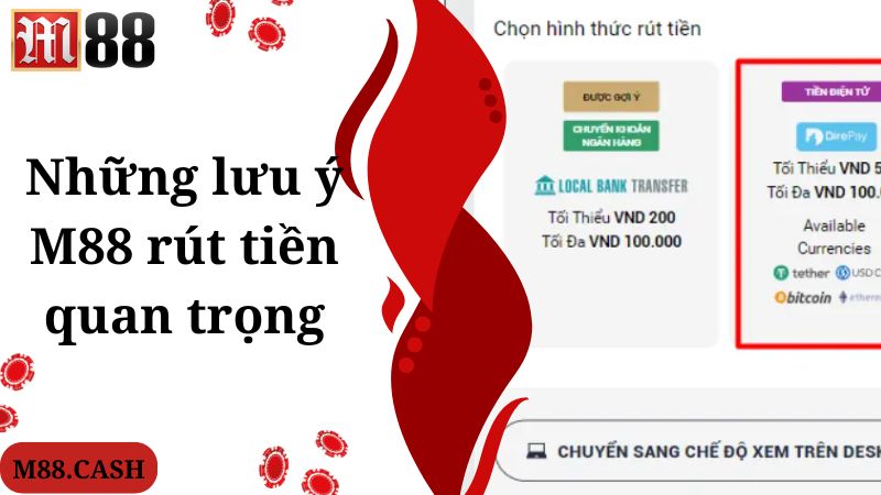 Những lưu ý M88 rút tiền quan trọng